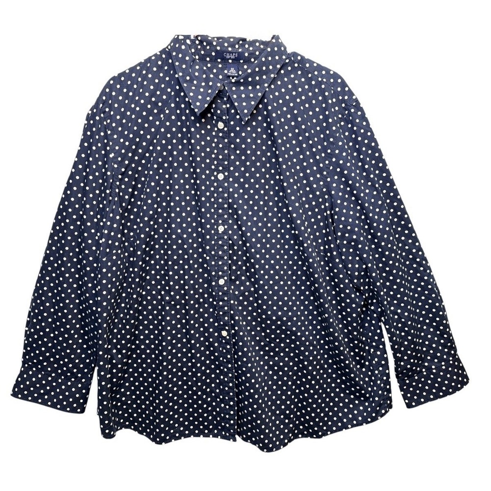 Chaps Ralph Lauren Women's Plus Size 3X Button Up Polka Dot Navy Classic